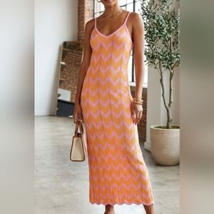 Pink and Orange Chevron Knit Dress Lined